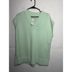NEW Loft Womens Knit Sweater Vest Oversized V Neck Mint Green Medium